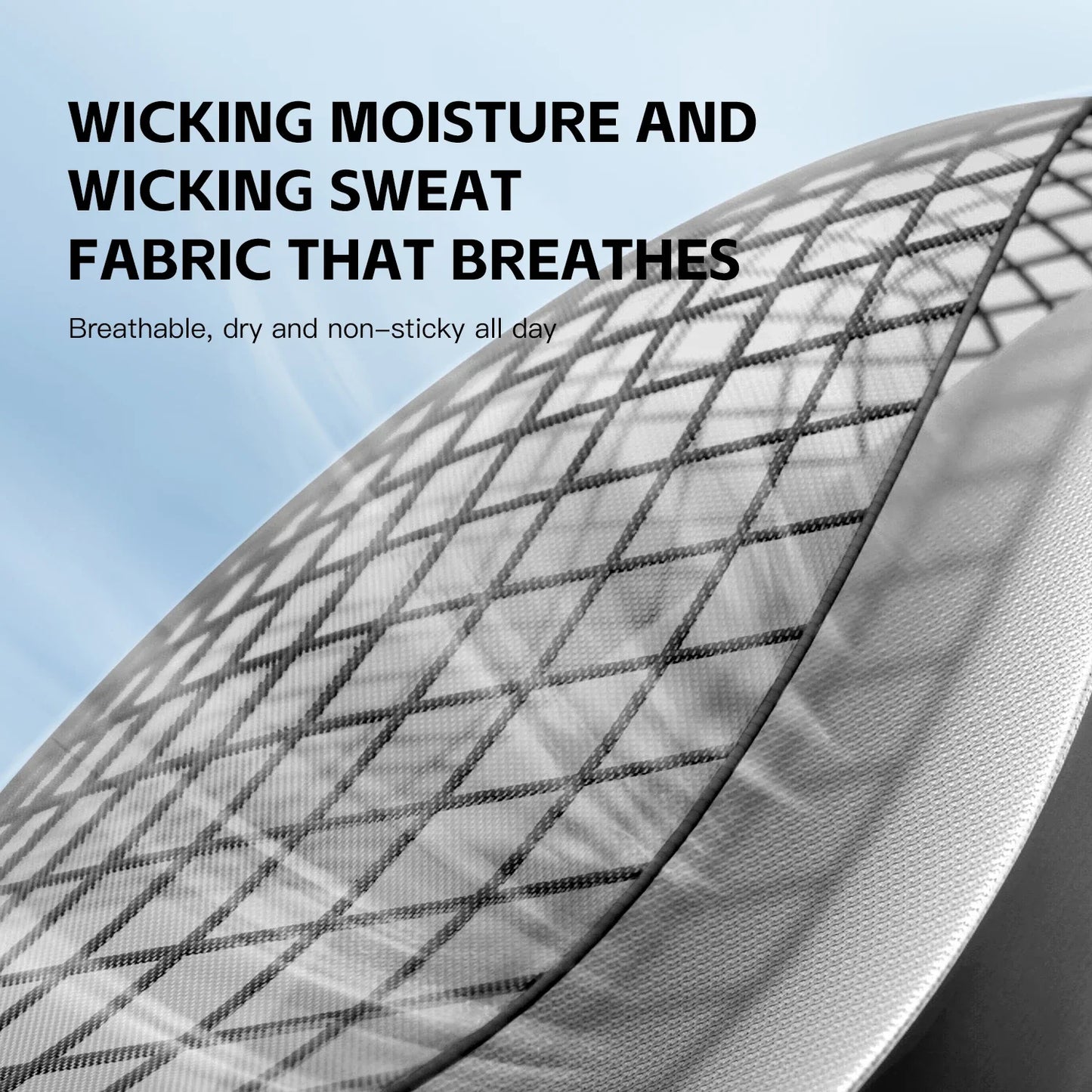Close-up of moisture-wicking fabric that breathes, providing dry and non-sticky comfort throughout the day.