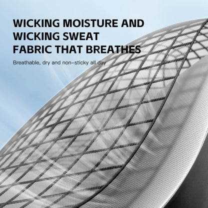 Close-up of moisture-wicking fabric that breathes, providing dry and non-sticky comfort throughout the day.