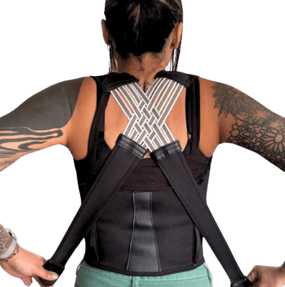 PostureAura adjustable back brace on a person, designed for improved posture and back support.