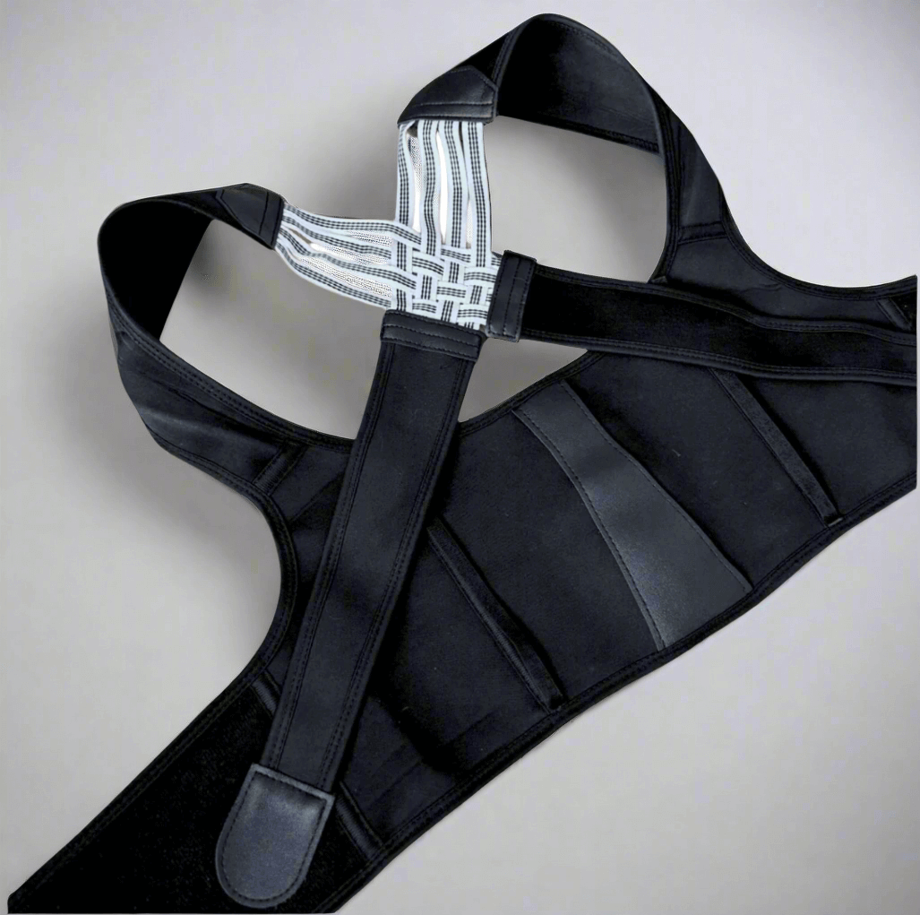 PostureAura adjustable back brace for improved posture and comfort, designed for all-day use.